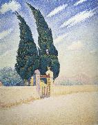 Paul Signac two cypresses mistral painting